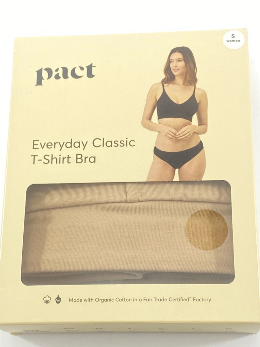 Pact Women’s Size:S Sesame Everyday Classic T-Shirt Bra - Beige NWT